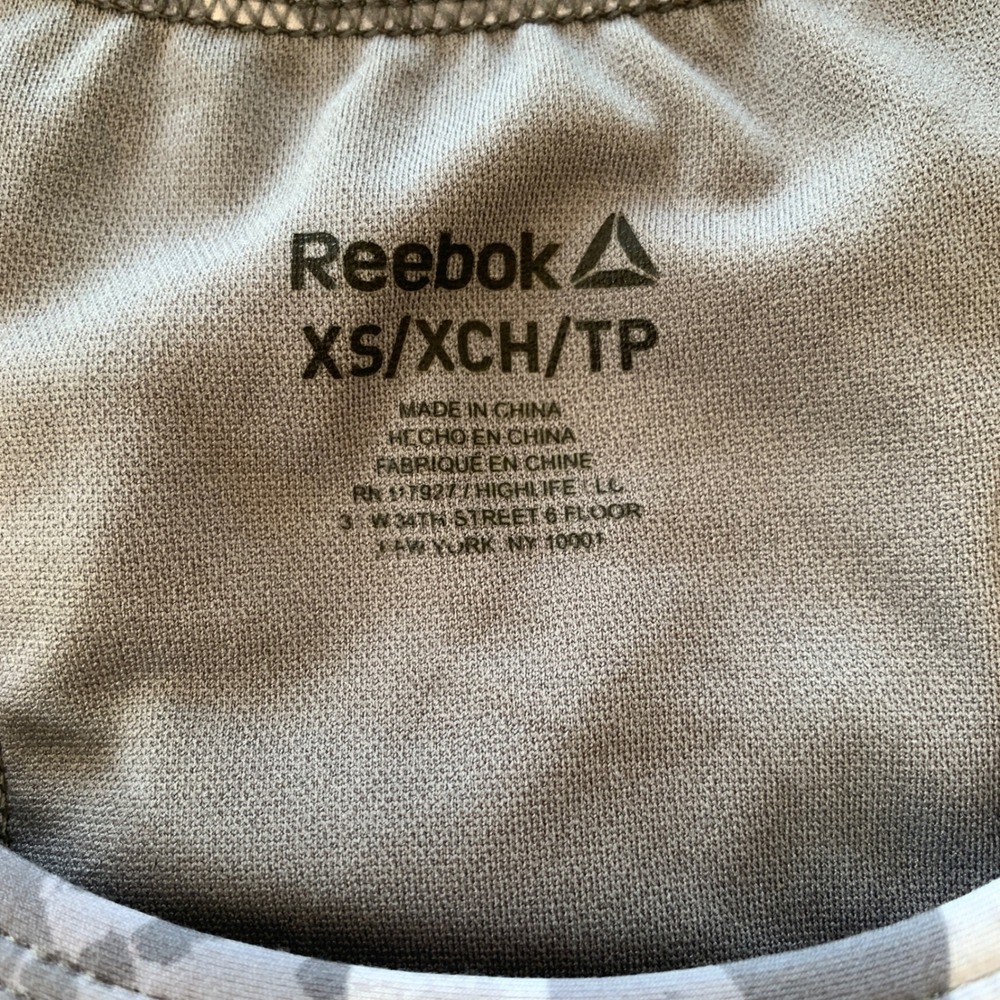 Reebok‎ Sports Bra Racerback W/Phone Pocket Camo Print Workout Fitness Top XS - Picture 8 of 10